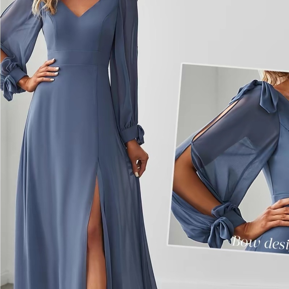 Ever Pretty Long Sleeve Dusty Blue Dress Semi-Formal Wedding guest NEW with tag